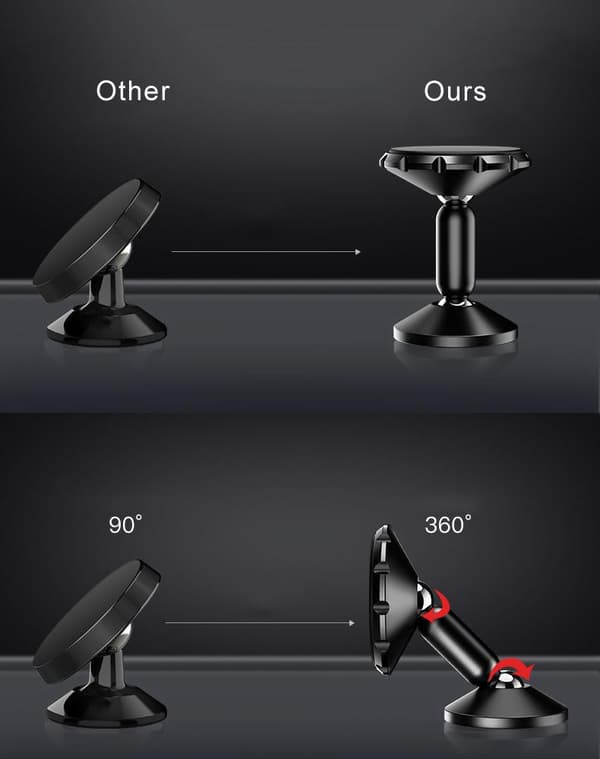 2X 360 universaali magneettinen mobiiliteline auton mustaan