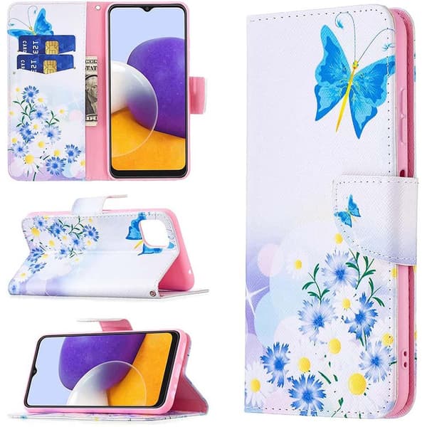 Plånboksfodral Samsung Galaxy A22 5G – Fjärilar och Blommor