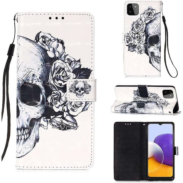 Plånboksfodral Samsung Galaxy A22 5G – Döskalle / Rosor