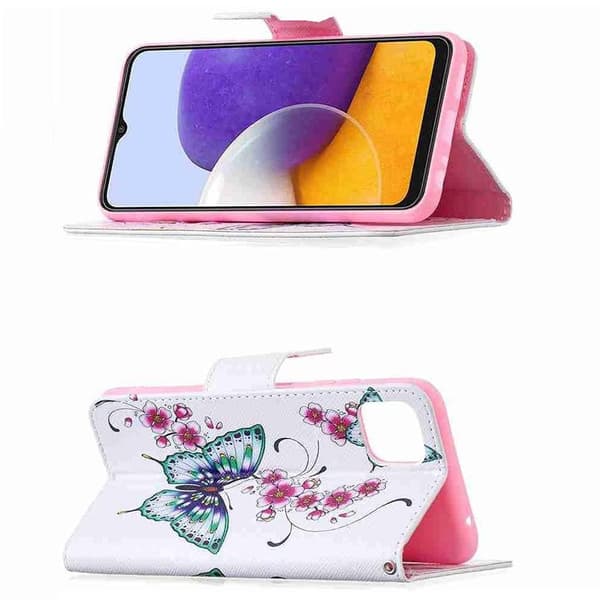 Plånboksfodral Samsung Galaxy A22 5G – Fjärilar och Blommor