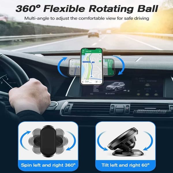 360 Rotatabel bilholder med magnet til mobil sort