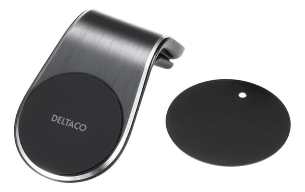 DELTACO Magnetisk bilhållare för smartphones, montering på fläktgaller, Vinklad, Svartd