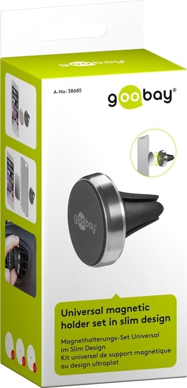Goobay Universell magnethållare i smal design För enkel och säker fastsättning av små mobila enheter i fordonet