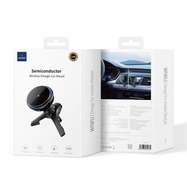 WIWU Magnetisk Bilhållare Med Trådlös Laddning 15W CH-317 - Svart