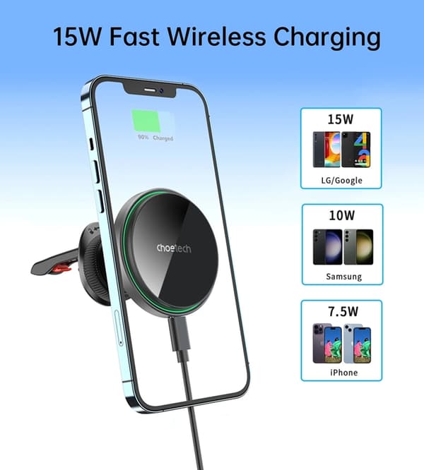 Choetech Magnetisk Bilhållare med 15W Trådlös Laddning
