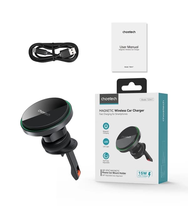 Choetech Magnetisk Bilhållare med 15W Trådlös Laddning