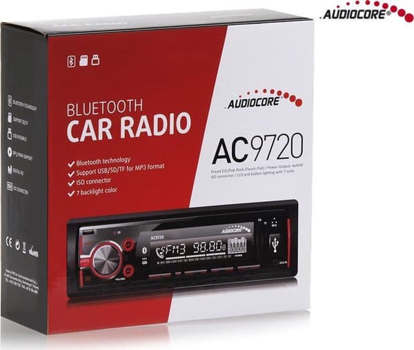 Radio Audiocore AC9720 B MP3 / WMA / USB / RDS / SD ISO Bluetooth Monivärinen, APT-X-teknologia
