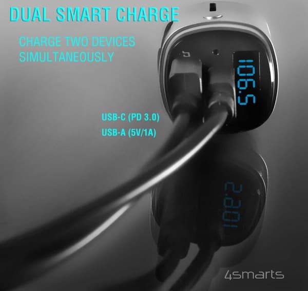 4smarts Bluetooth FM Musiksändare USB/USB-C Bilsnabbladdare Svart