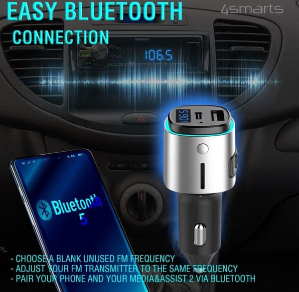 4smarts Bluetooth FM Musiksändare USB/USB-C Bilsnabbladdare Svart