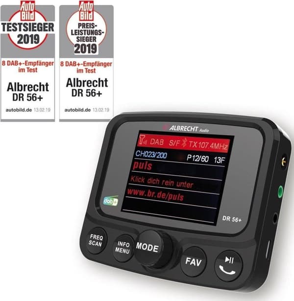 Albrecht.Audio DR 56+ DAB+ Bilradioadapter med bluetooth