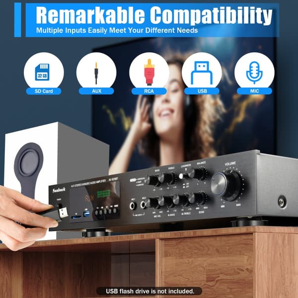 600W Digitaalinen Teho-Vahvistin, 5.1-kanavainen Surround-Ääni, Bluetooth-yhteys,musta