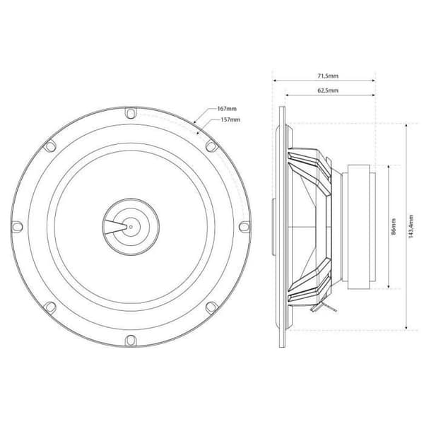 MTX 2-vejs koaksialhøjttaler TX265C Ø16,5 cm 65W RMS 260W Peak 4O