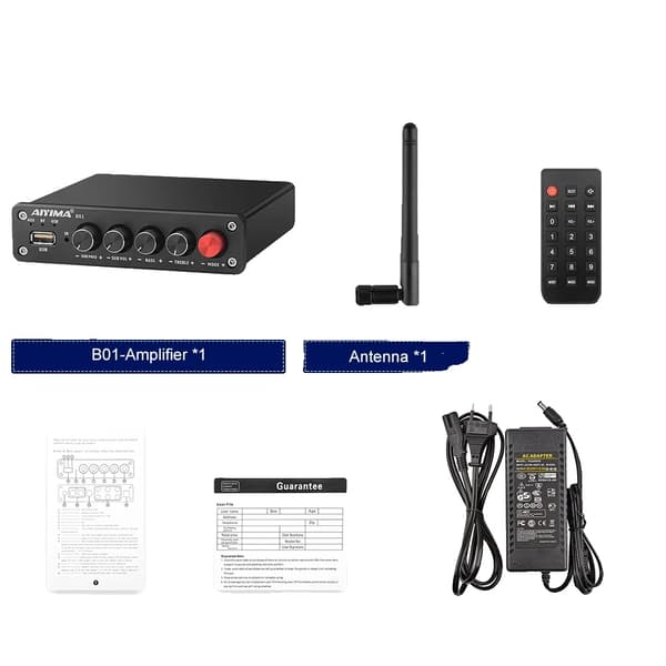 AIYIMA B01 Bluetooth-forstærker, 50Wx2 + 100W udgang, subwoofer-understøttelse,B01 med EU-adapter