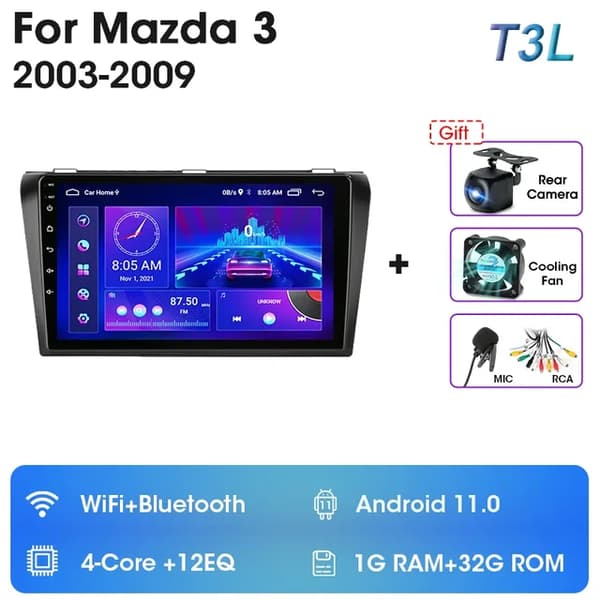 Android-autosoitin, monimedia-videosoitin, GPS-navigointi, T3L-MIC-FS-CAM