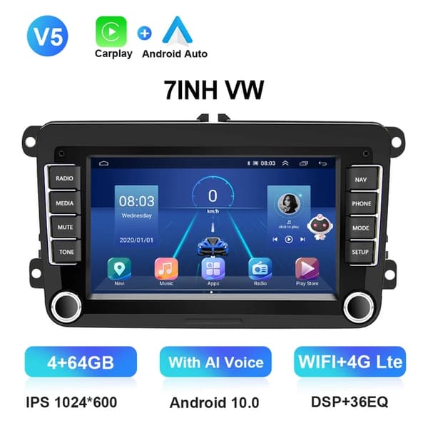 Bil Multimedieafspiller, Android 11, Carplay, V5 4G 64G Carplay