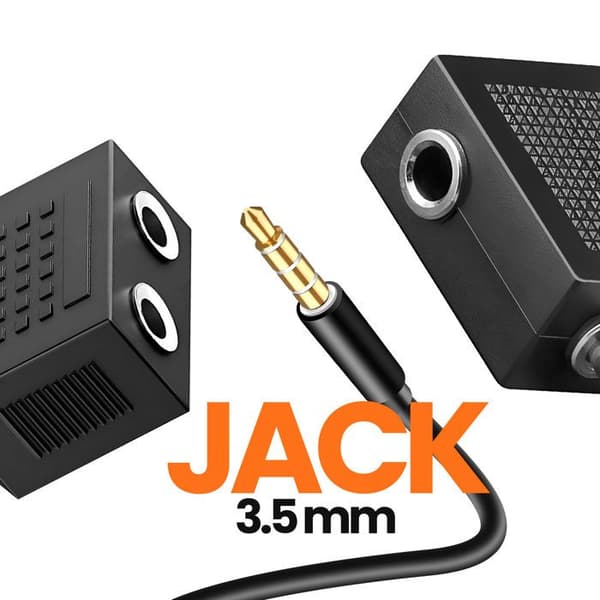 Kit Audio Flygplansadapter Ljudkontakt 3.5mm och Dubbeluttag 3.5mm Akashi Svart