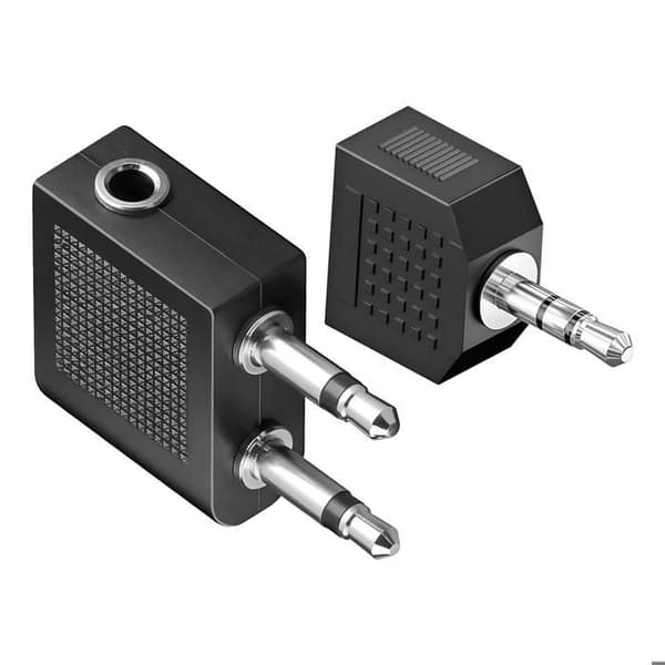 Kit Audio Flygplansadapter Ljudkontakt 3.5mm och Dubbeluttag 3.5mm Akashi Svart