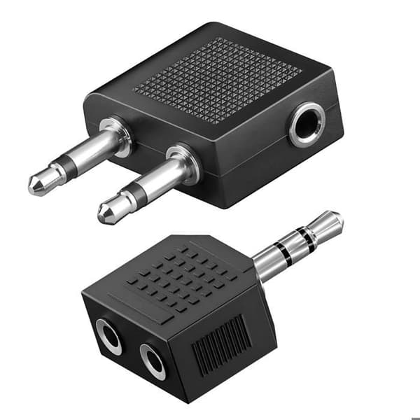 Kit Audio Flygplansadapter Ljudkontakt 3.5mm och Dubbeluttag 3.5mm Akashi Svart