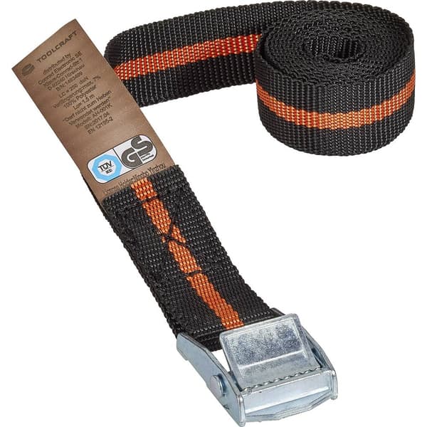 TOOLCRAFT TO-6811758 Kläm-spännband Dragkraft LC Surrning (individuell/direkt)=125 daN (L x B) 1.5 m x 25 mm Spännlås E