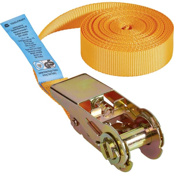TOOLCRAFT TO-6802776 Spännband i en del Dragkraft LC Surrning (individuell/direkt)=350 daN (L x B) 6 m x 25 mm Spärrhak
