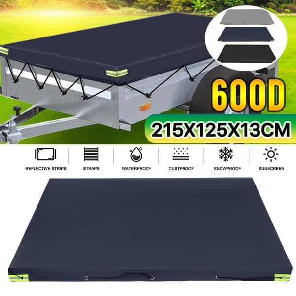 Släppresenning platt presenning 215x125x13cm släpskydd PVC vattentät och rivsäker med presenningsrep, blå