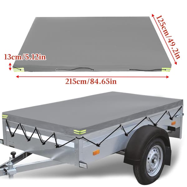 Perävaunun pressu litteä pressu 215x125x13cm perävaunun kansi PVC vedenpitävä ja repeytymätön pressuköydellä, harmaa