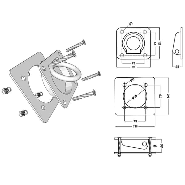 Surringsringe til trailer 6 stk. Galvaniseret stål 2000 kg - Surrering - Surringsringe - Home & Living