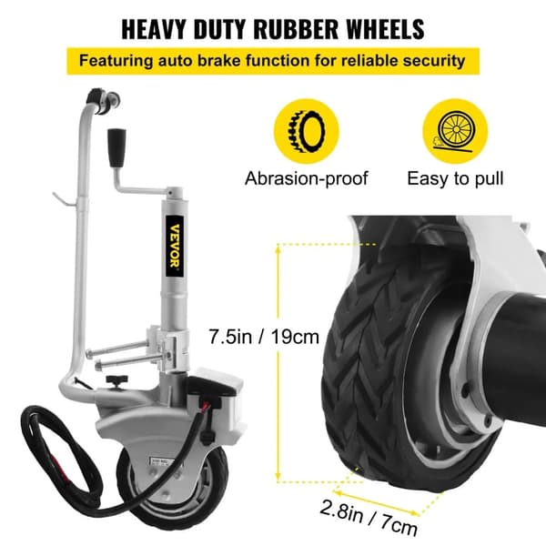 Motoriseret Jockeyhjul, 350W Effekt, 5000 lbs Belastningsevne, 8" Pneumatiske Dæk