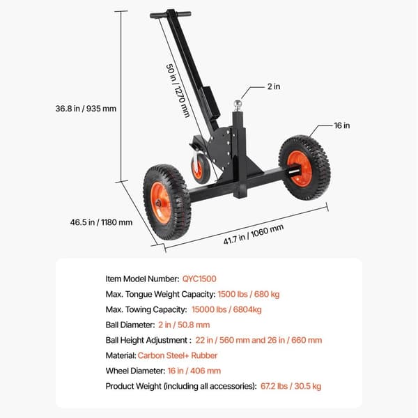 Trailer Dolly, 1500 lbs kapacitet, justerbar höjd,1500 lbs in Swedish is "1500 pund".