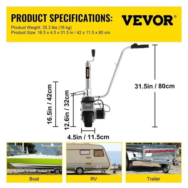 Elektrisk Jockeyhjul, 350W Motor, 2268 kg Belastningsevne,350W