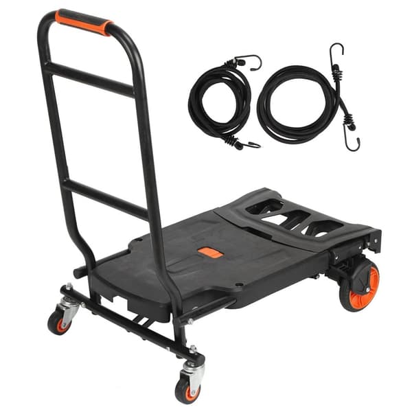 Handtruck, bärbar platt design, inkluderar 2 remmar,Svart