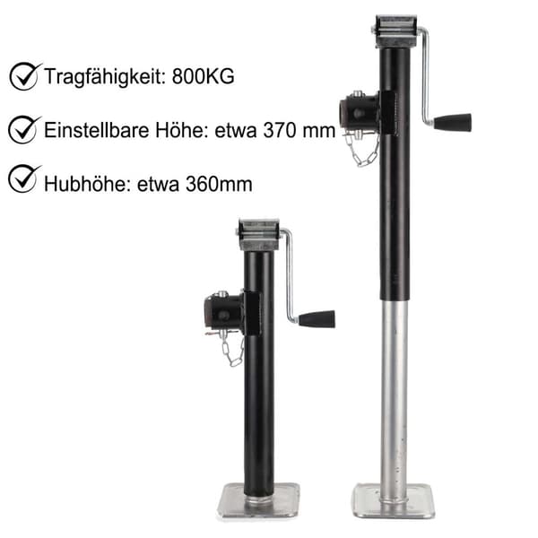 RV Trailer Jack, Belastningsevne 800 kg, Justerbar Højde 53-90 cm, Gussejernsmateriale,sort