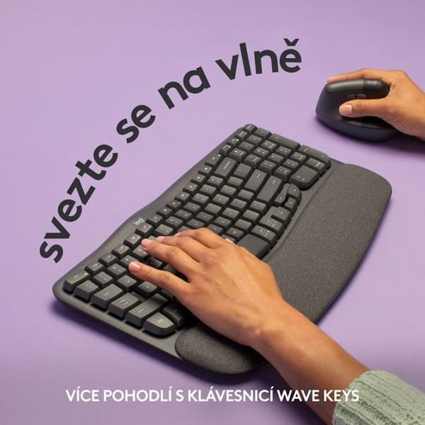 Logitech Wave Keys Trådlöst Ergonomiskt Tangentbord Grafit - CZ/SK