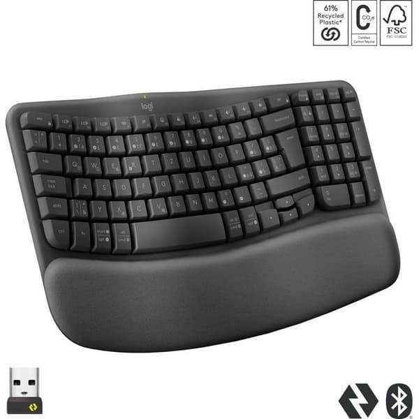 Logitech Wave Keys Trådlöst Ergonomiskt Tangentbord Grafit - CZ/SK