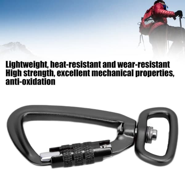 Karbinhake Clip Auto Locking Square Bottom 360 Rotationskrok Tillbehör för Hundkoppel Hängmattor Ryggsäckar Svarta