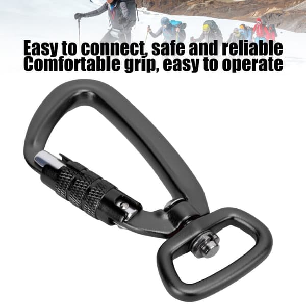Karbinhake Clip Auto Locking Square Bottom 360 Rotationskrok Tillbehör för Hundkoppel Hängmattor Ryggsäckar Svarta