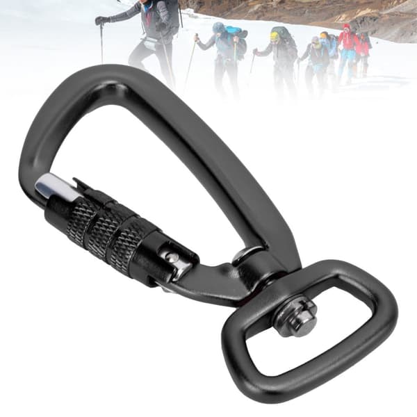 Karbinhake Clip Auto Locking Square Bottom 360 Rotationskrok Tillbehör för Hundkoppel Hängmattor Ryggsäckar Svarta