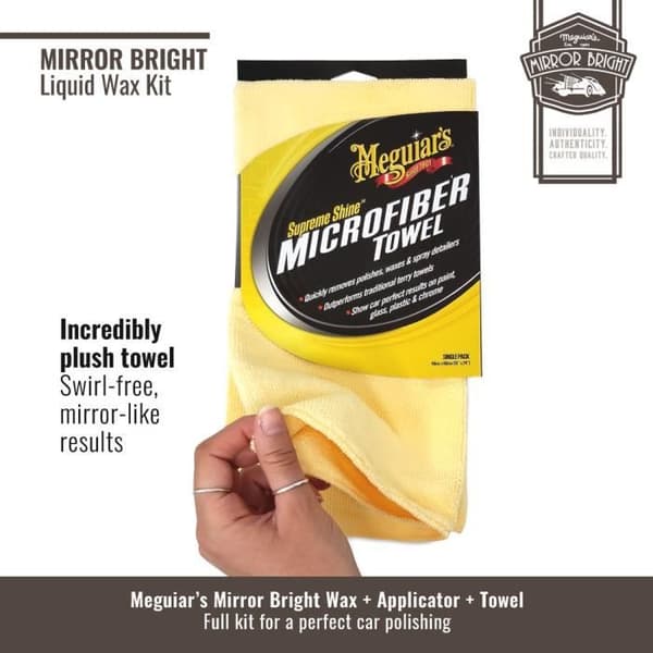 Meguiar's Mirror Bright Liquid Wax Kit med mikrofiberduk och applikatorer