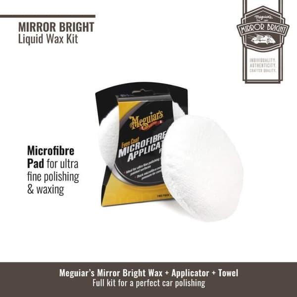 Meguiar's Mirror Bright Liquid Wax Kit med mikrofiberduk och applikatorer