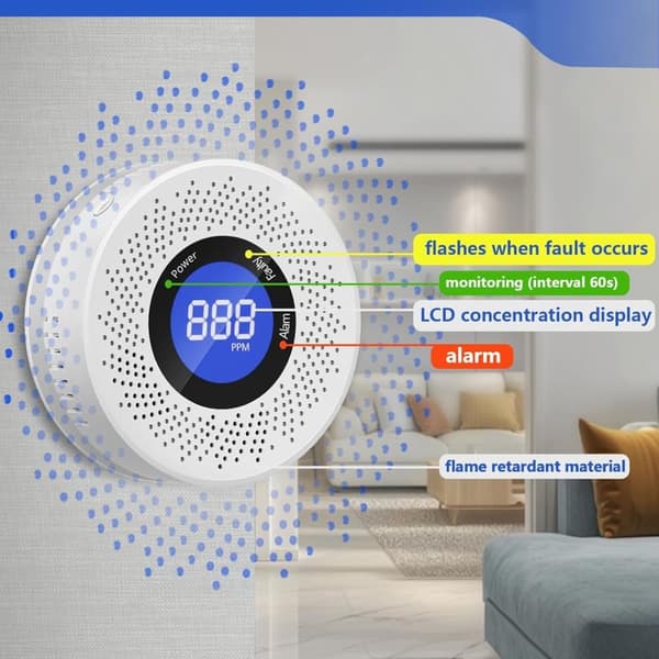 Trådlös kolmonoxiddetektor CO Detector, Battery-Powered-vit
