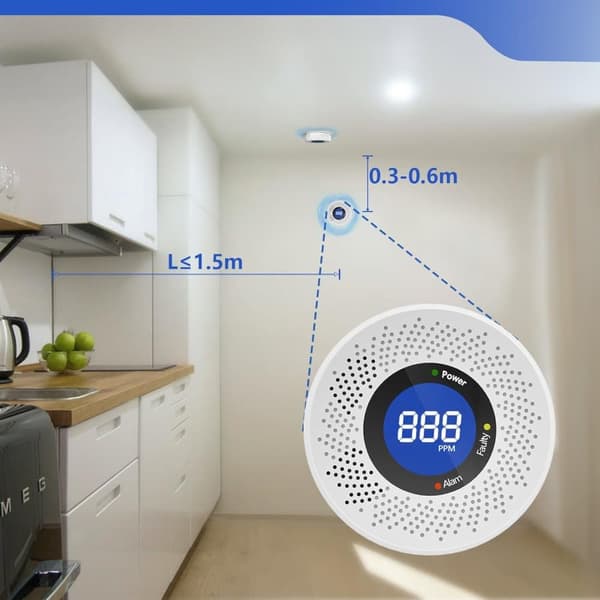 Trådlös kolmonoxiddetektor CO Detector, Battery-Powered-vit