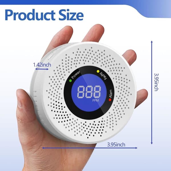 Trådlös kolmonoxiddetektor CO Detector, Battery-Powered-vit