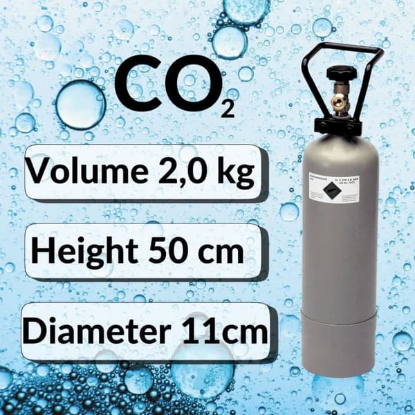 Koldioxid, CO2 flaska - 2,0 kg - Gasflaska, Kolsyreflaska, Kolsyrecylinder, Kolsyrebehållare, Kolsyrepatroner