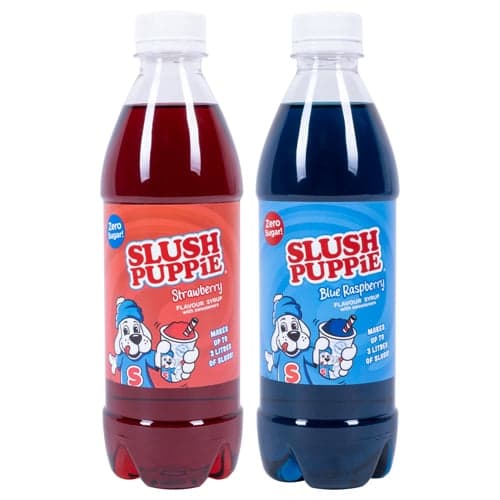 Fizz Creations SLUSH PUPPiE Zero Sugar 2 pakkaus siirappeja - Sininen vadelma ja mansikka - 500ml