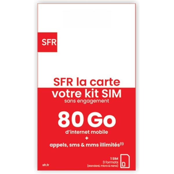 SIM-kort - SFR - Obegränsat förbetalt - 80 GB Internet - Obegränsade samtal/SMS/MMS - Inget åtagande