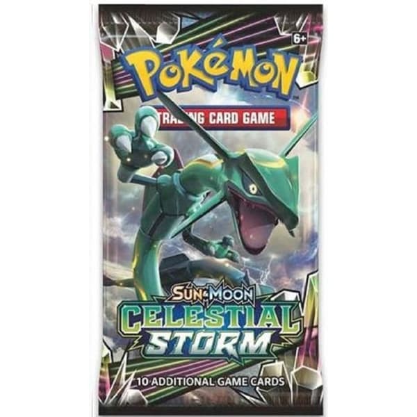 1 BOOSTER POKEMON SOL OCH MÅNE CELESTIAL STORM 1 BOOSTERPAKET POKÉMONKORT SOL OCH MÅNE CELESTIAL STORM VERSION US