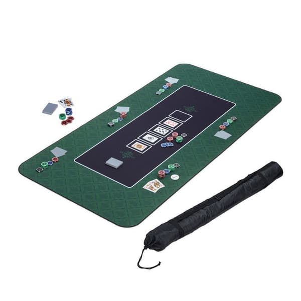 Relaxdays Poker Mat, polyester, gummi, hållbar och halkfri, 180 x 90 cm, Texas Holdem, grön färg