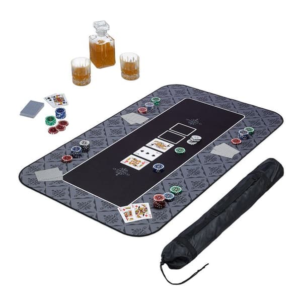 Relaxdays Poker Mat, i polyester, gummi, hållbar och halkfri, 100 x 60 cm, Texas Holdem, svart