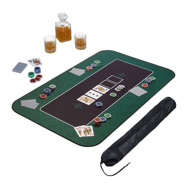 Relaxdays Poker matta, i polyester, gummi, hållbar och halkfri, 100 x 60 cm, Texas Holdem, grön