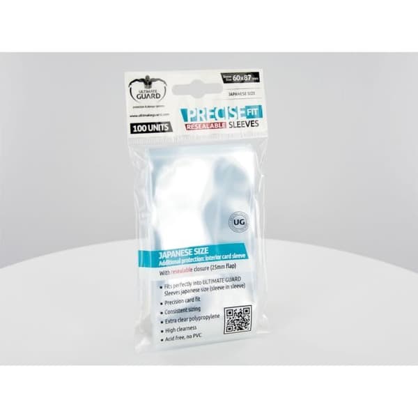 Ultimate Guard 100 Clear Precise-Fit Sleeves Återförslutbara ärmar i japansk storlek